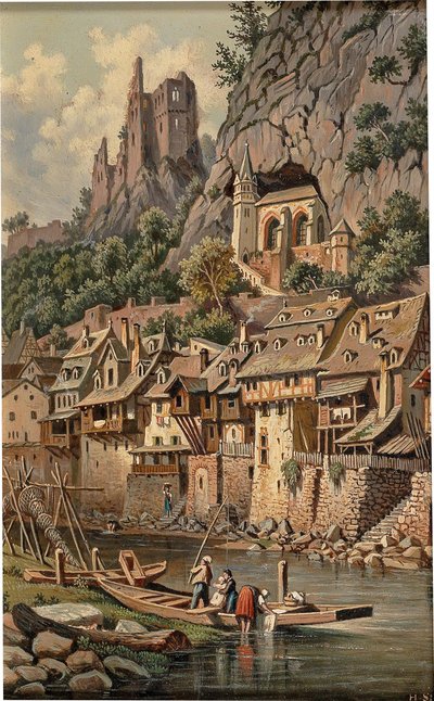View of the Rock Church and Castle Ruins in Idar-Oberstein by Hubert Sattler